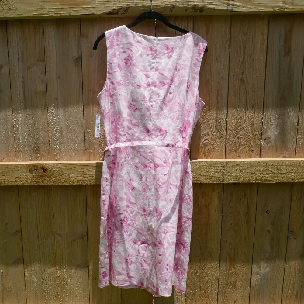 Pendleton Sleeveless Sheath Dress Pink Floral Belted Cotton Spandex NWT 14P - Picture 6 of 6